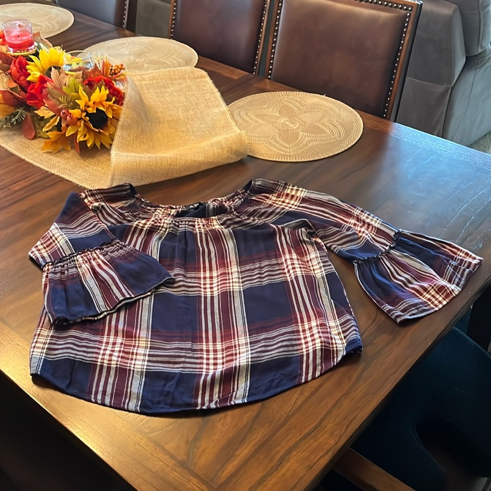 Ladies large plaid dark blue, maroon and white